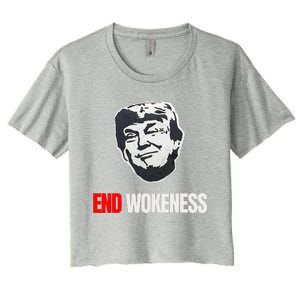 End Wokeness Conservative Political Humor Trump 2024 Funny Women's Crop Top Tee