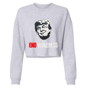 End Wokeness Conservative Political Humor Trump 2024 Funny Cropped Pullover Crew