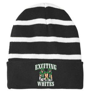 Exciting Whites Striped Beanie with Solid Band