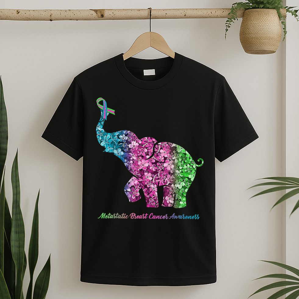 Elephant With Flower Metastatic Breast Cancer Awareness T-Shirt