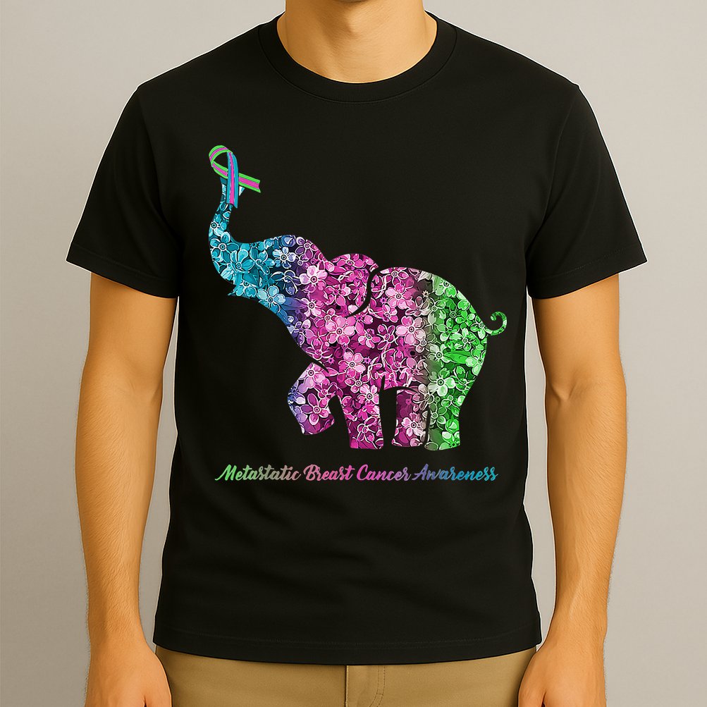 Elephant With Flower Metastatic Breast Cancer Awareness T-Shirt