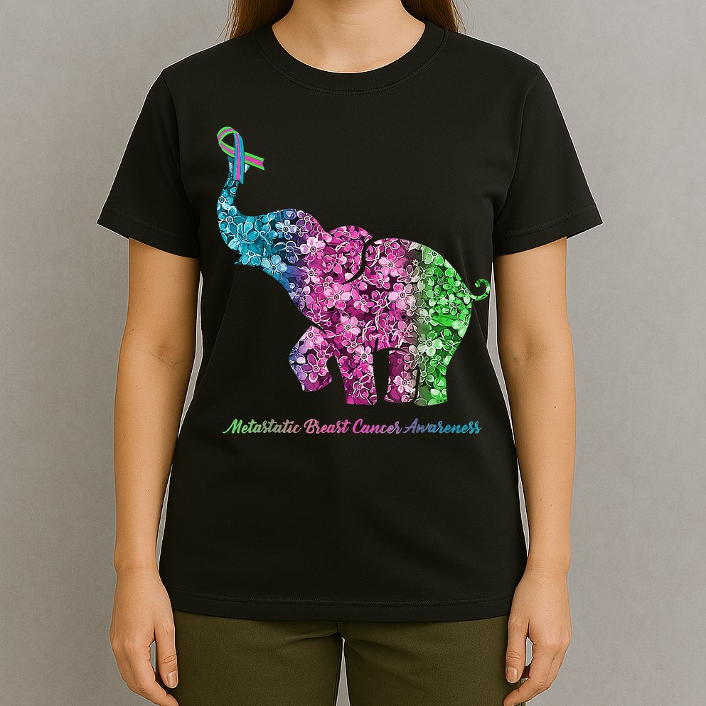 Elephant With Flower Metastatic Breast Cancer Awareness T-Shirt