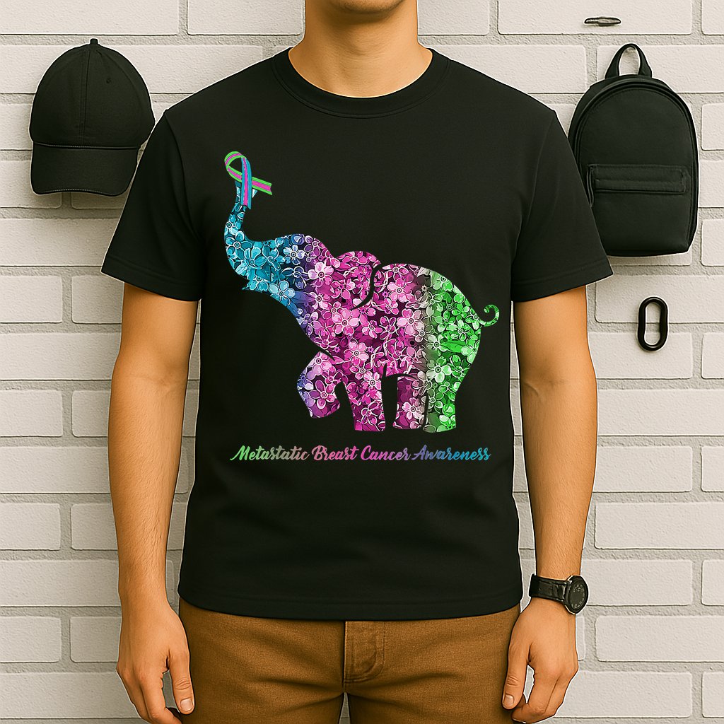 Elephant With Flower Metastatic Breast Cancer Awareness T-Shirt