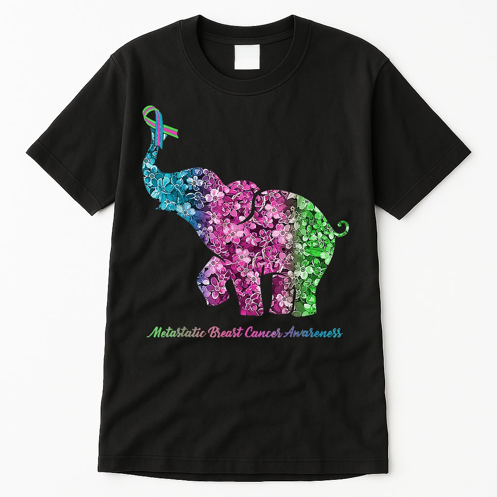 Elephant With Flower Metastatic Breast Cancer Awareness Tall T-Shirt