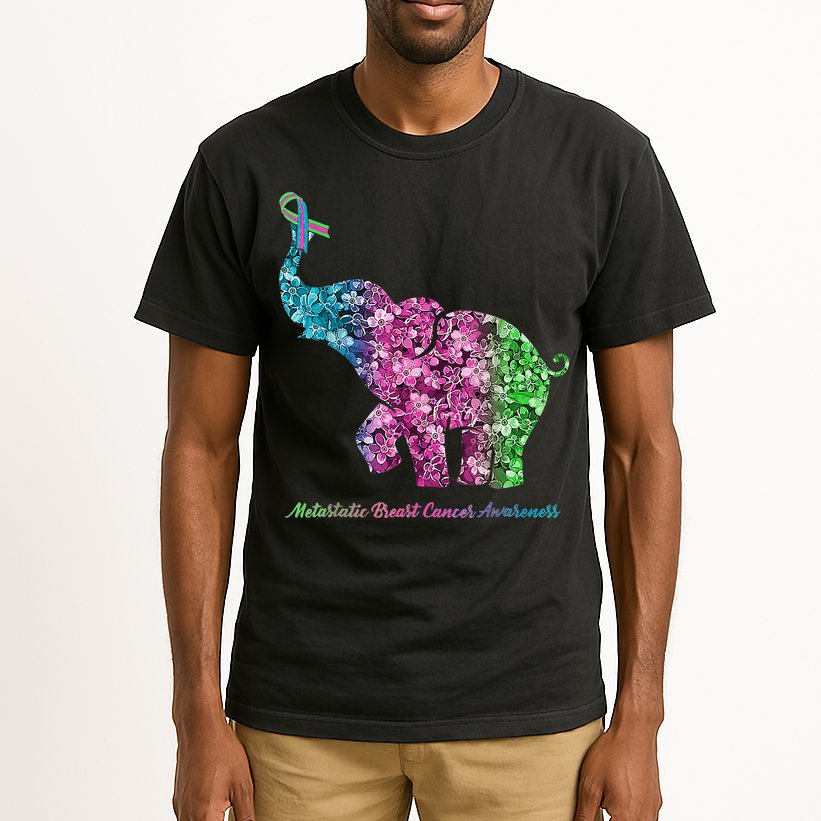 Elephant With Flower Metastatic Breast Cancer Awareness Tall T-Shirt