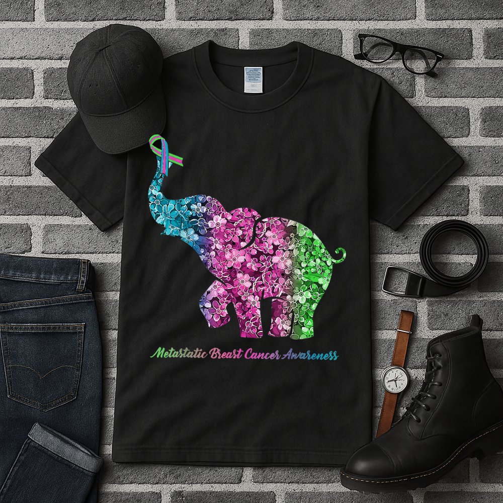 Elephant With Flower Metastatic Breast Cancer Awareness Tall T-Shirt
