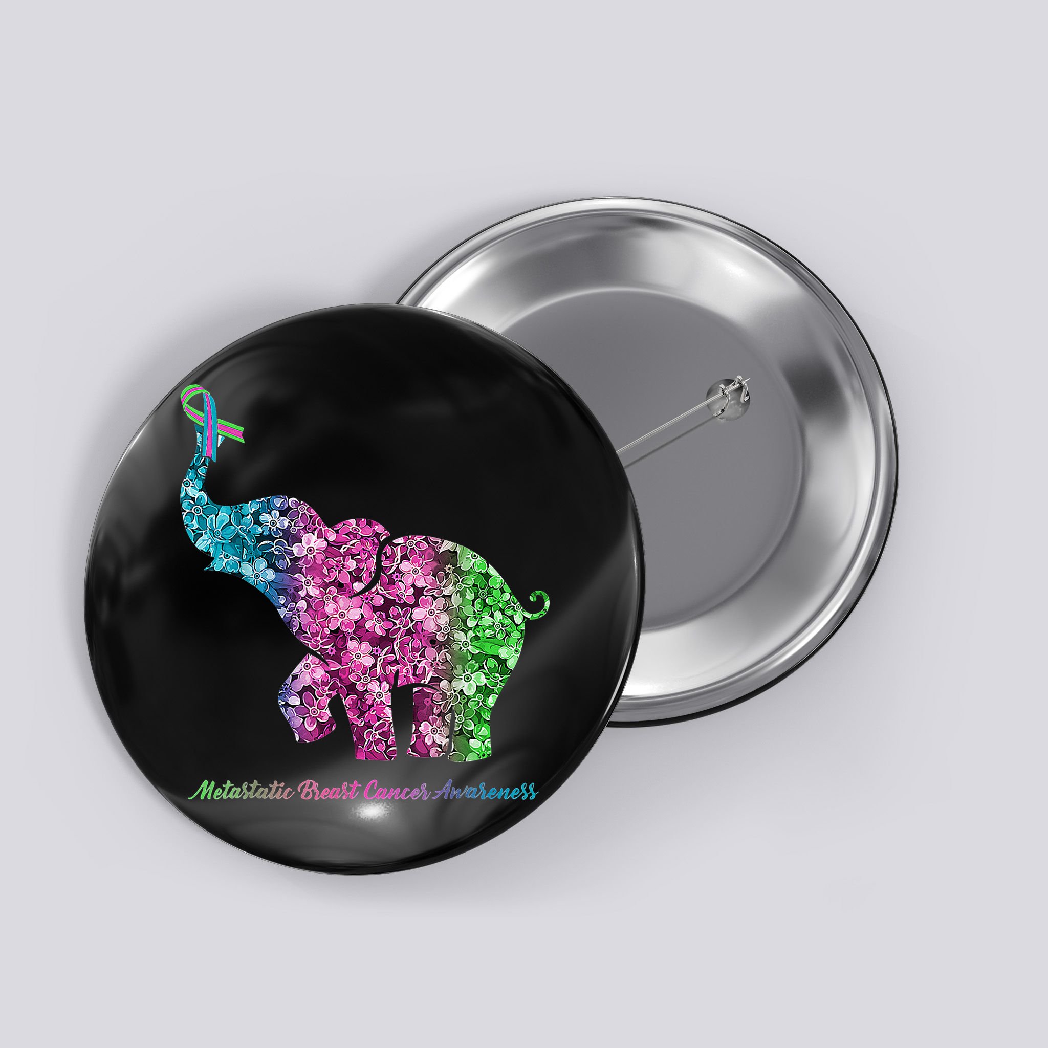 Elephant With Flower Metastatic Breast Cancer Awareness Button
