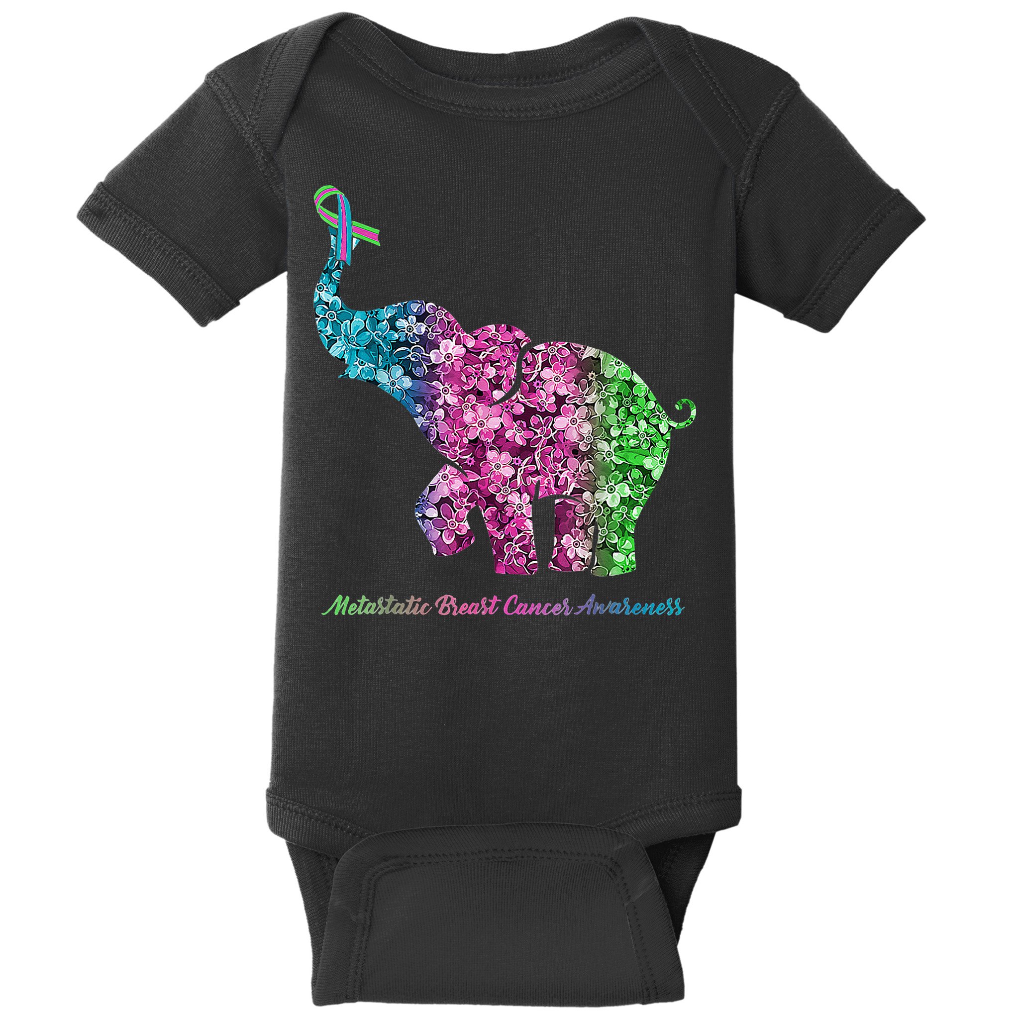 Elephant With Flower Metastatic Breast Cancer Awareness Baby Bodysuit