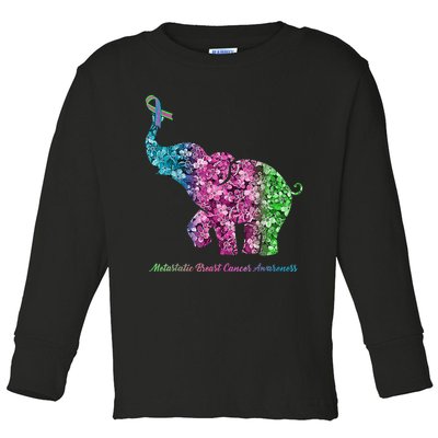 Elephant With Flower Metastatic Breast Cancer Awareness Toddler Long Sleeve Shirt