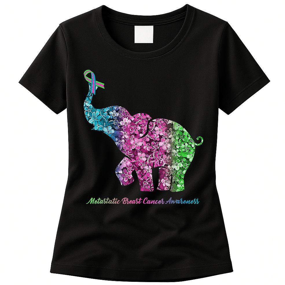 Elephant With Flower Metastatic Breast Cancer Awareness Womens T-Shirt