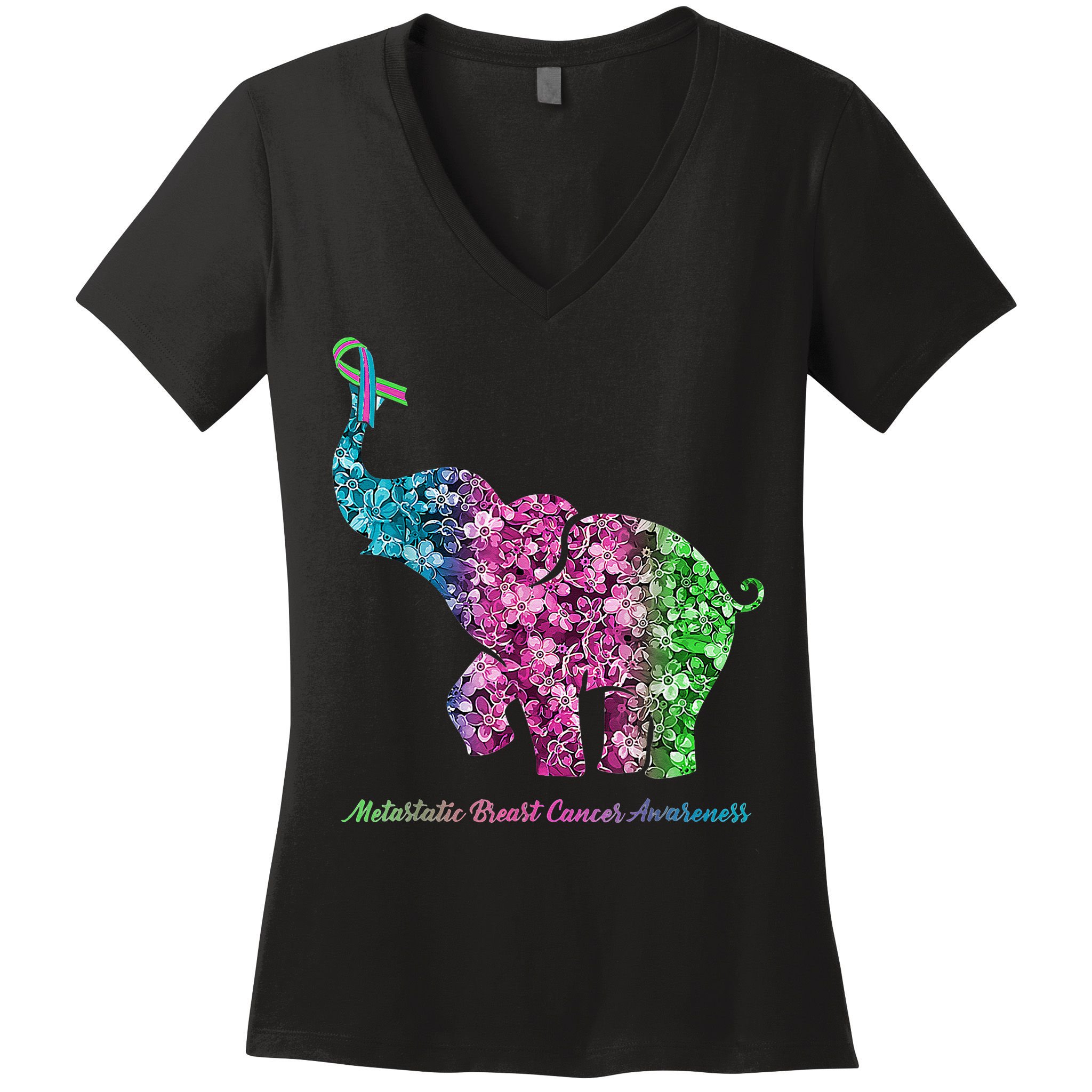 Elephant With Flower Metastatic Breast Cancer Awareness Women's V-Neck T-Shirt