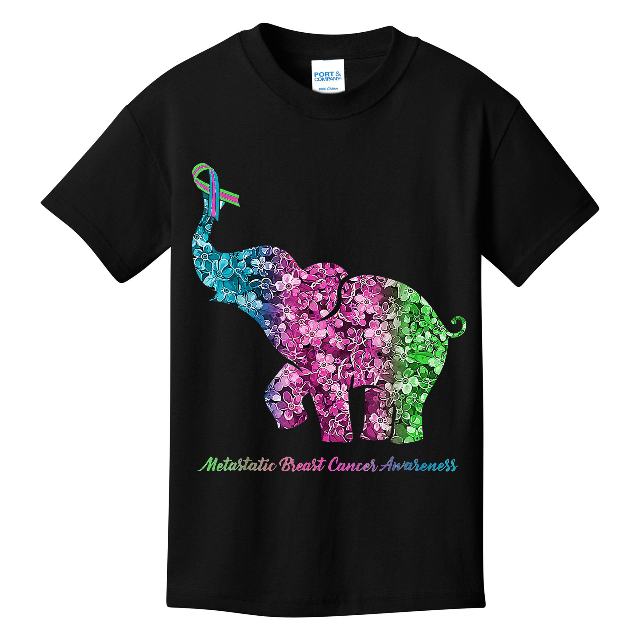 Elephant With Flower Metastatic Breast Cancer Awareness Kids T-Shirt