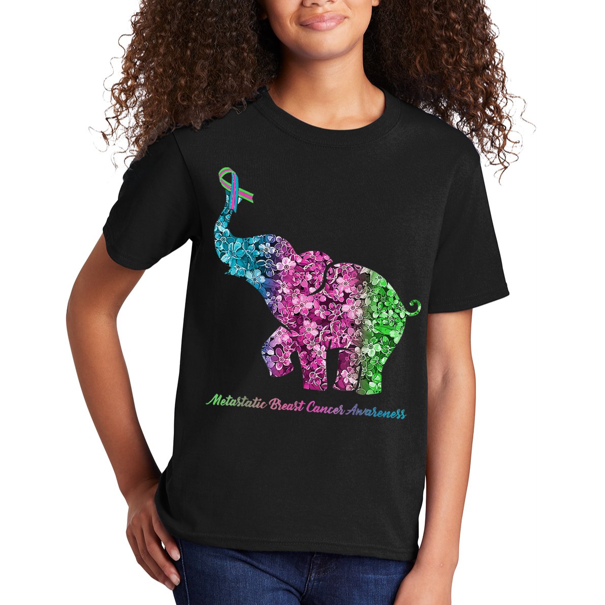 Elephant With Flower Metastatic Breast Cancer Awareness Kids T-Shirt