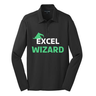 Excel Wizard Funny Spreadsheet Excel Humor Silk Touch Performance Long Sleeve Polo