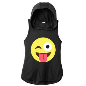 Emoticon Winking Face With Tongue Ladies PosiCharge Tri-Blend Wicking Draft Hoodie Tank