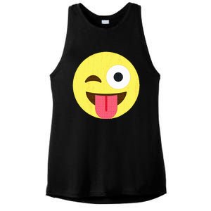 Emoticon Winking Face With Tongue Ladies PosiCharge Tri-Blend Wicking Tank