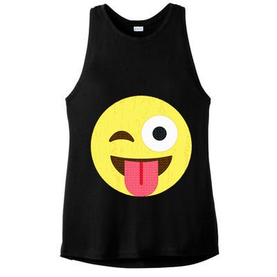 Emoticon Winking Face With Tongue Ladies PosiCharge Tri-Blend Wicking Tank