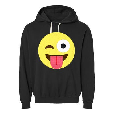 Emoticon Winking Face With Tongue Garment-Dyed Fleece Hoodie