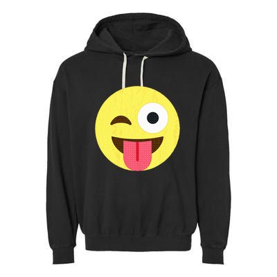 Emoticon Winking Face With Tongue Garment-Dyed Fleece Hoodie