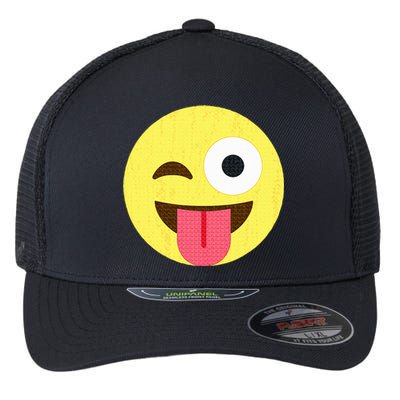 Emoticon Winking Face With Tongue Flexfit Unipanel Trucker Cap