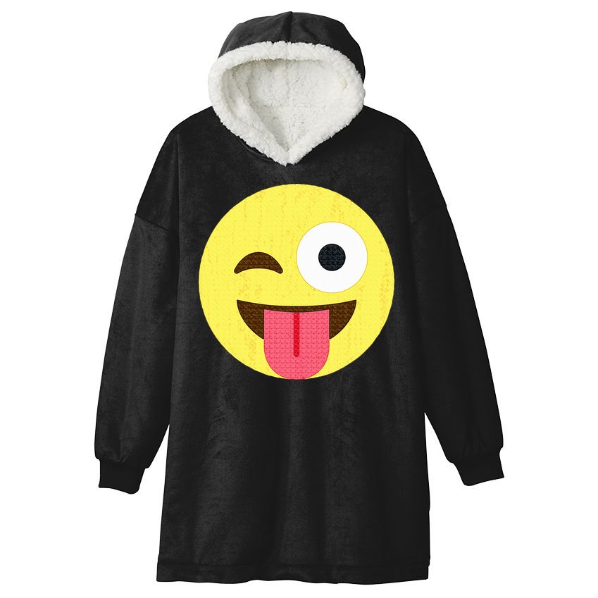 Emoticon Winking Face With Tongue Hooded Wearable Blanket