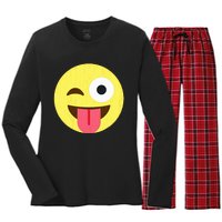 Emoticon Winking Face With Tongue Women's Long Sleeve Flannel Pajama Set 