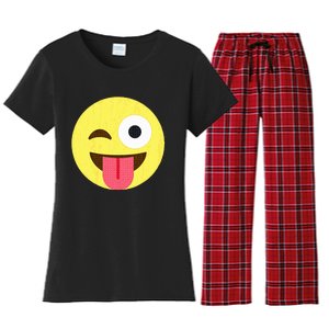 Emoticon Winking Face With Tongue Women's Flannel Pajama Set