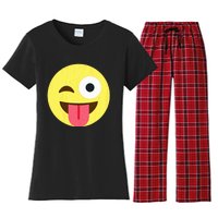 Emoticon Winking Face With Tongue Women's Flannel Pajama Set