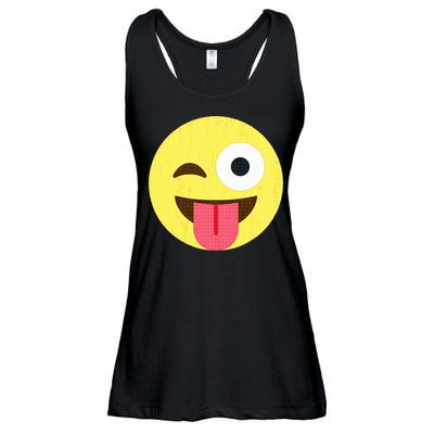 Emoticon Winking Face With Tongue Ladies Essential Flowy Tank