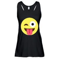 Emoticon Winking Face With Tongue Ladies Essential Flowy Tank