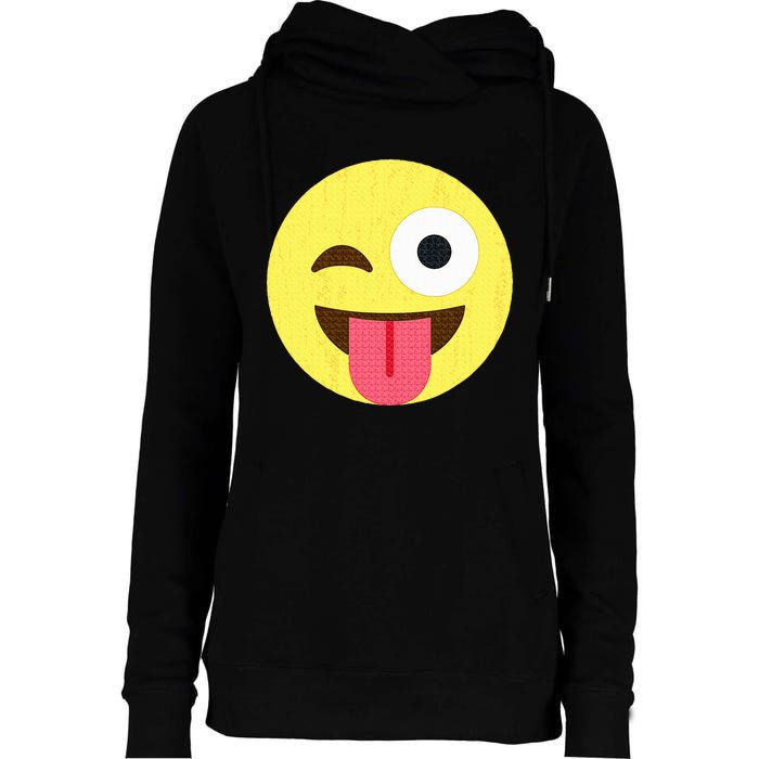 Emoticon Winking Face With Tongue Womens Funnel Neck Pullover Hood