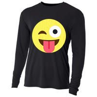 Emoticon Winking Face With Tongue Cooling Performance Long Sleeve Crew