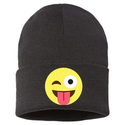 Emoticon Winking Face With Tongue Sustainable Knit Beanie