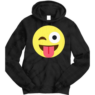 Emoticon Winking Face With Tongue Tie Dye Hoodie