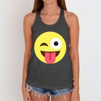 Emoticon Winking Face With Tongue Women's Knotted Racerback Tank