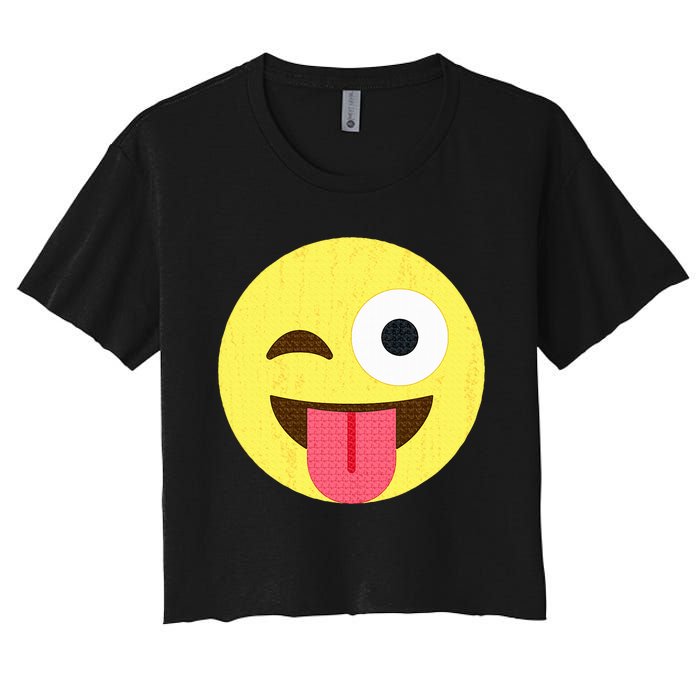 Emoticon Winking Face With Tongue Women's Crop Top Tee