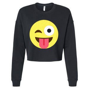 Emoticon Winking Face With Tongue Cropped Pullover Crew