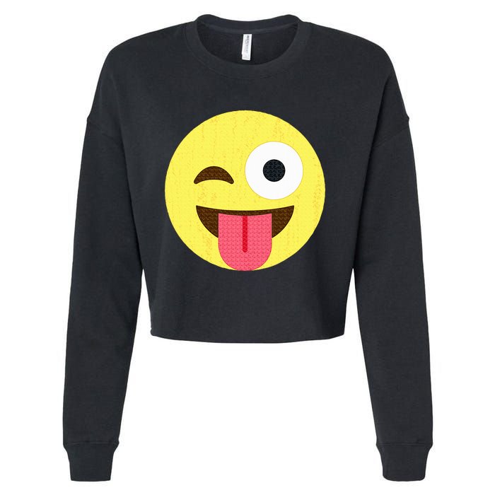 Emoticon Winking Face With Tongue Cropped Pullover Crew