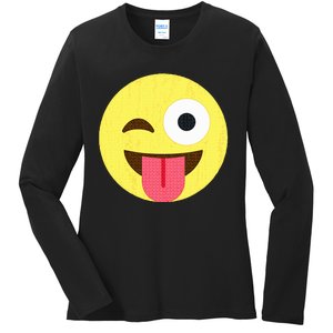 Emoticon Winking Face With Tongue Ladies Long Sleeve Shirt