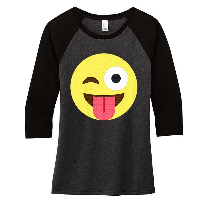 Emoticon Winking Face With Tongue Women's Tri-Blend 3/4-Sleeve Raglan Shirt