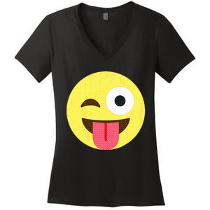 Emoticon Winking Face With Tongue Women's V-Neck T-Shirt