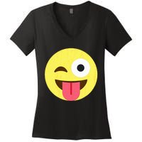 Emoticon Winking Face With Tongue Women's V-Neck T-Shirt