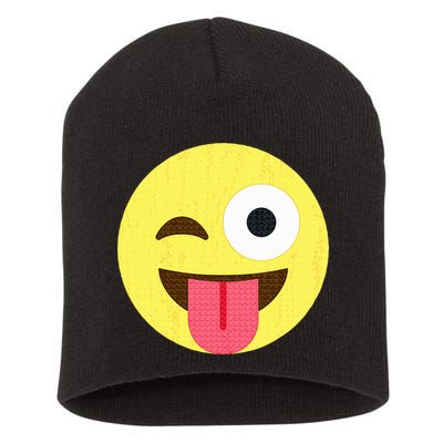 Emoticon Winking Face With Tongue Short Acrylic Beanie