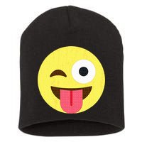 Emoticon Winking Face With Tongue Short Acrylic Beanie