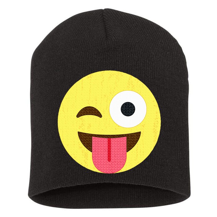 Emoticon Winking Face With Tongue Short Acrylic Beanie