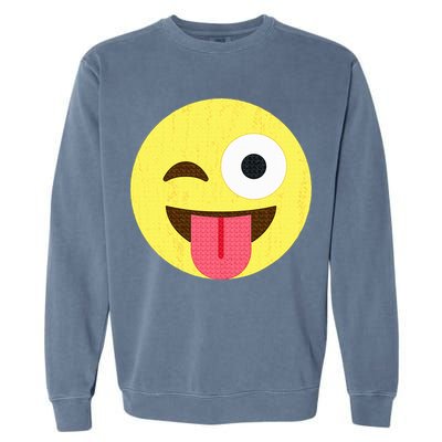 Emoticon Winking Face With Tongue Garment-Dyed Sweatshirt