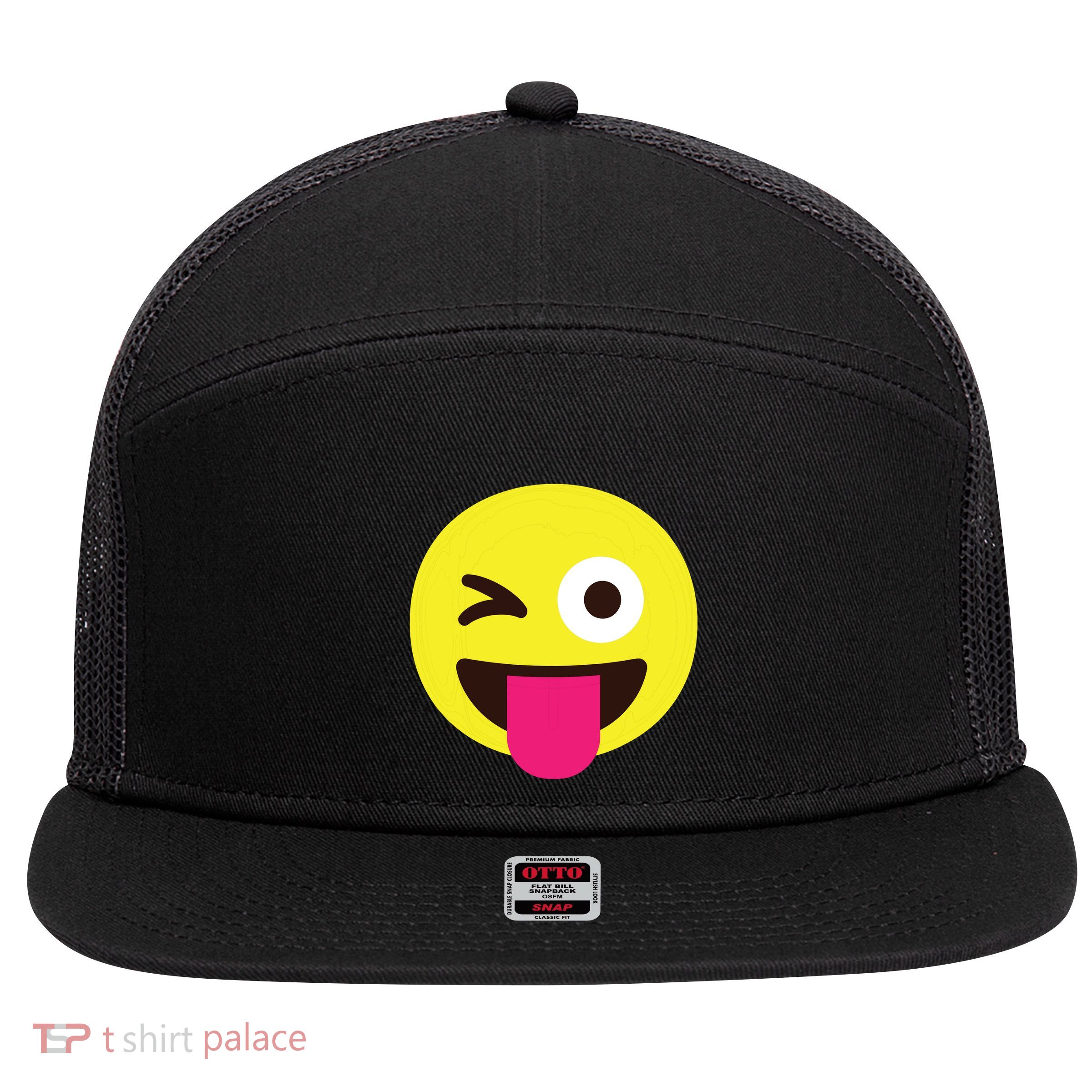 Emoticon Winking Face With Stuckout Tongue And Winking Eye 7 Panel Mesh Trucker Snapback Hat