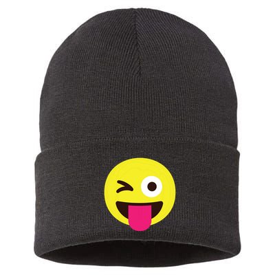Emoticon Winking Face With Stuckout Tongue And Winking Eye Sustainable Knit Beanie
