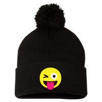 Emoticon Winking Face With Stuckout Tongue And Winking Eye Pom Pom 12in Knit Beanie