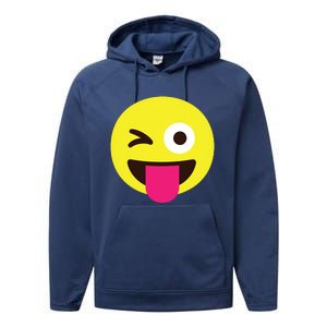 Emoticon Winking Face With Stuckout Tongue And Winking Eye Performance Fleece Hoodie